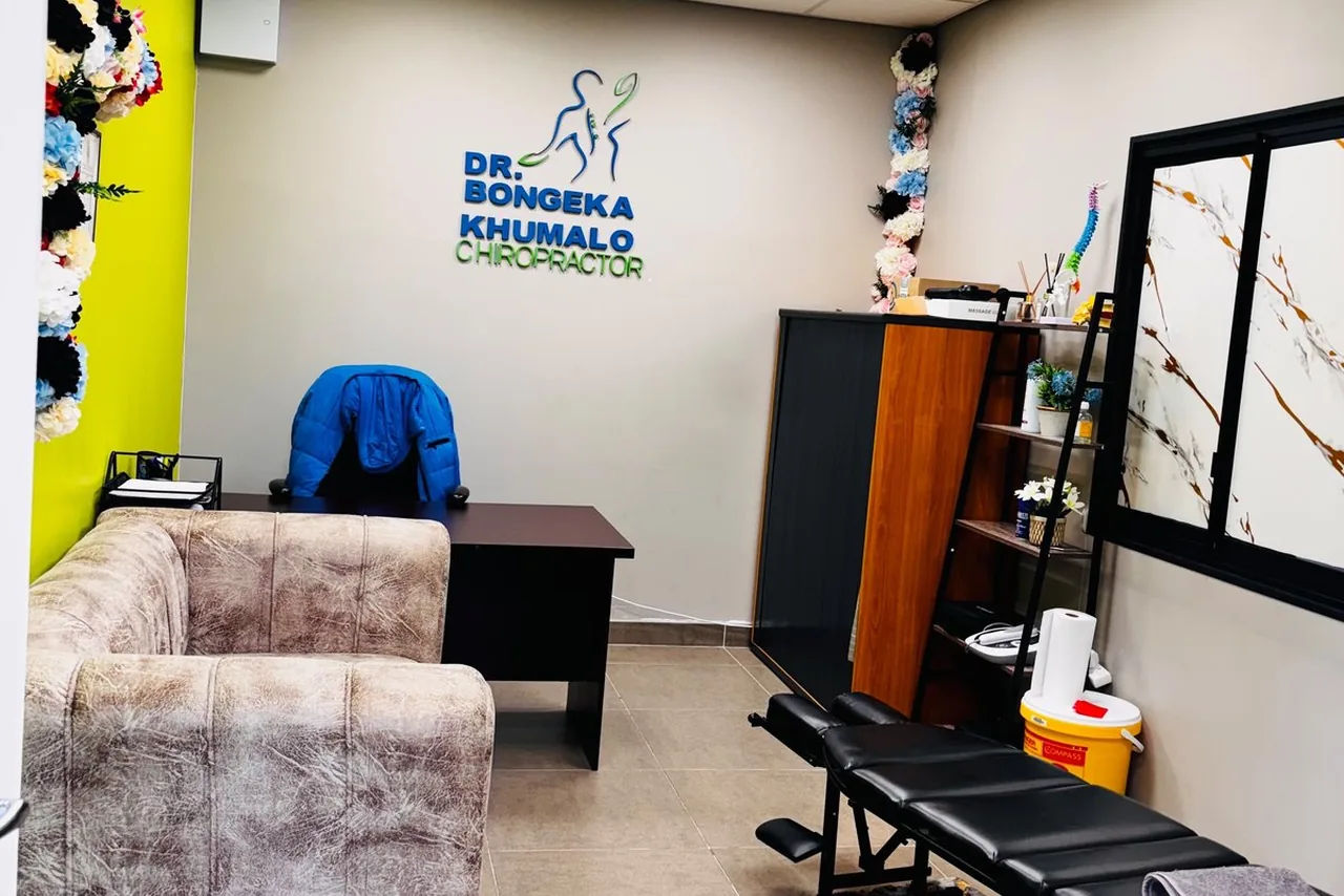 Dr Bongeka Khumalo chiropractic consultation and adjustment suite at Spark Medical Centre, Overport, Durban