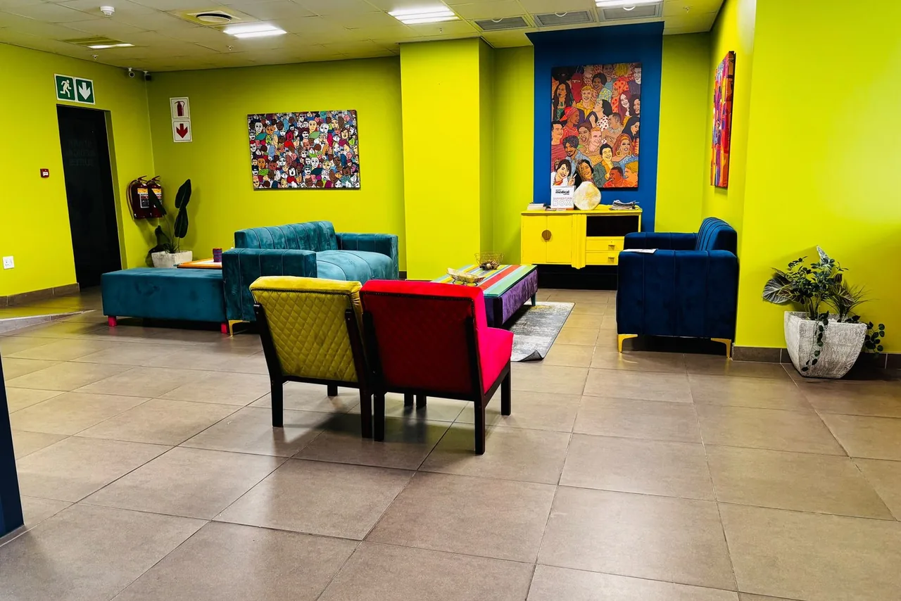 Vibrant patient reception and waiting lounge at Spark Medical Suites, 5th Floor, Overport, Durban